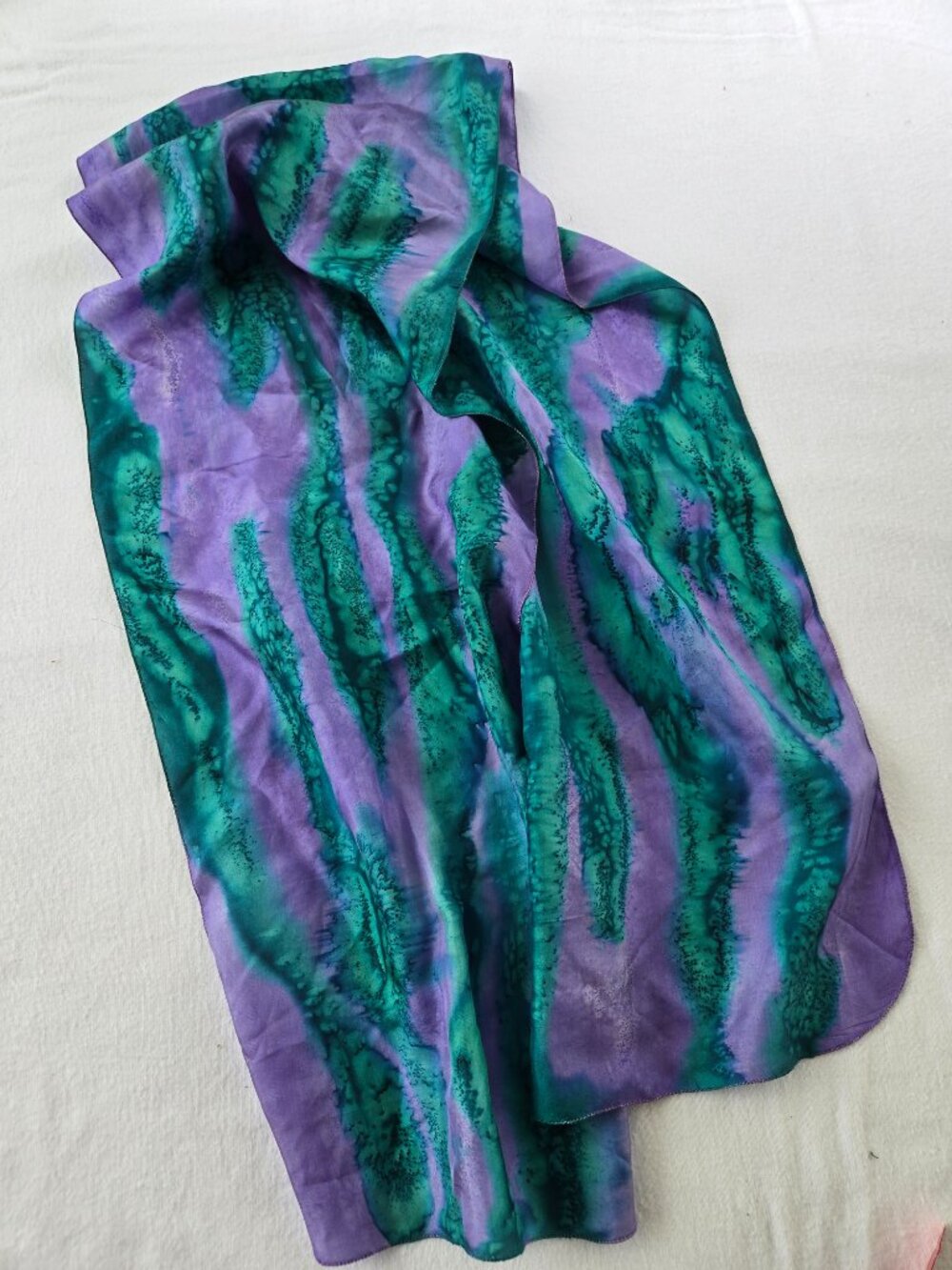 Silk Hand Dyed Scarf Green and Purple